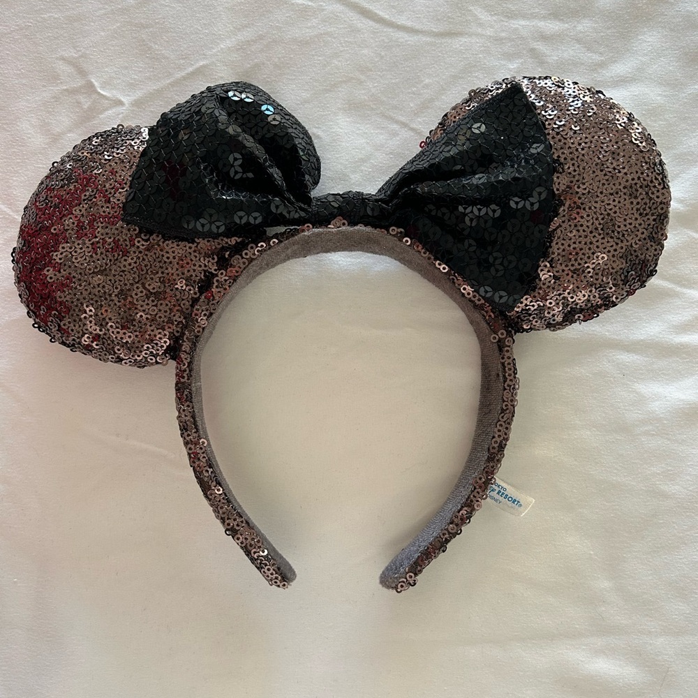 Sequin Mouse Ears Headband - Black and Pink